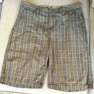 Tony Hawk, Plaid, Shorts, Green, Brown & Cream, Size 32